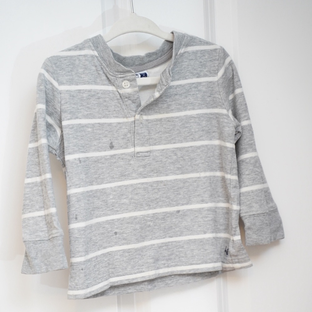 Janie and Jack Gray and White Striped Long Sleeve Tee